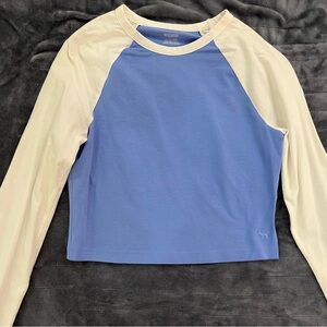 PINK Victoria's Secret Blue and Cream Crop Top